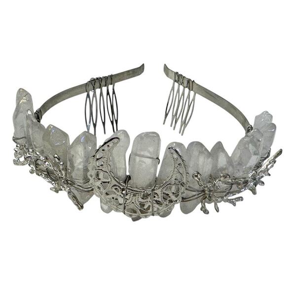 Aura Natural Raw Clear Quartz Angel Crystal Goddess Tiara Crown Wrapped Silver main image 13